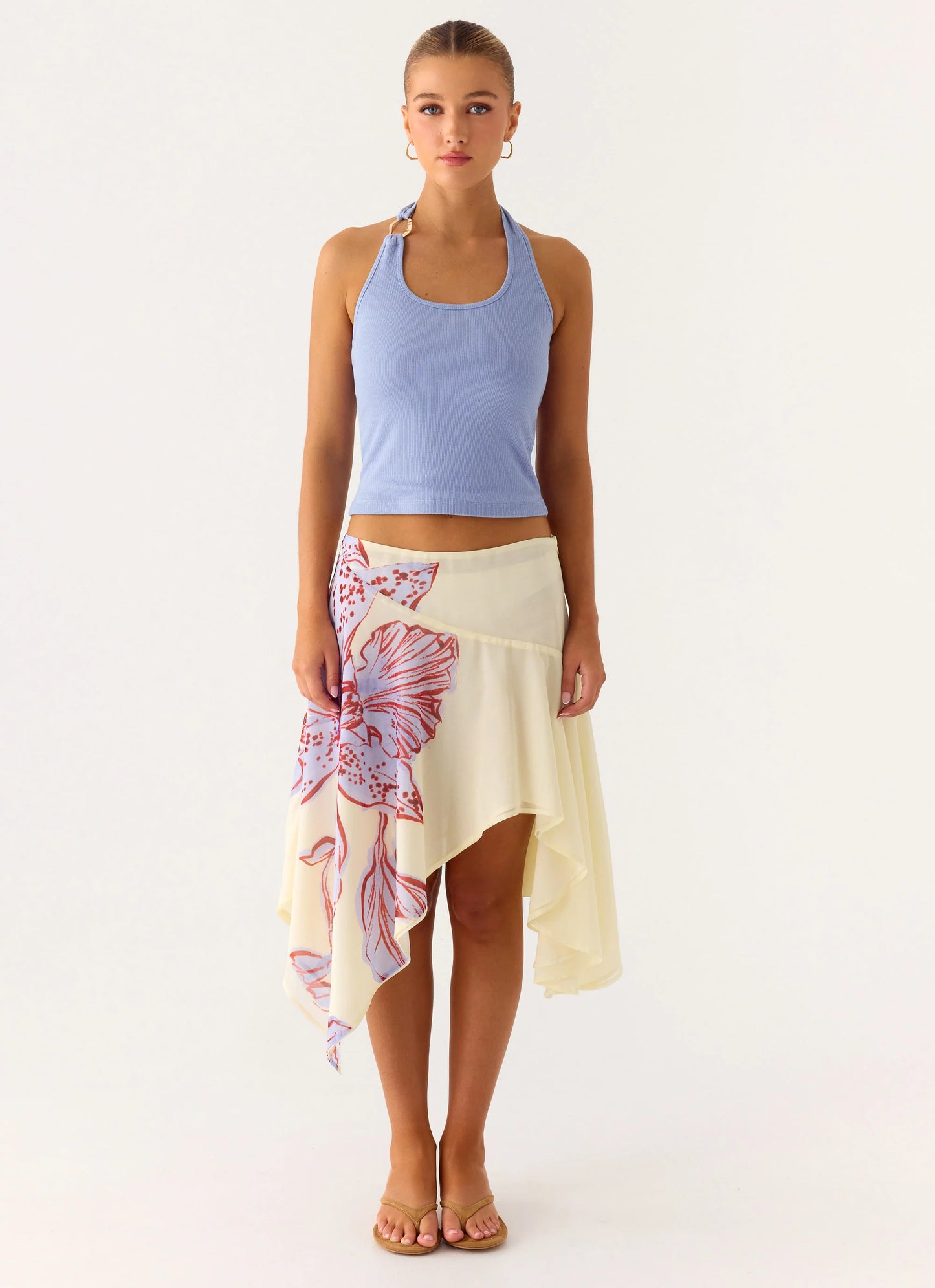 Kia Low Rise Asymmetrical Midi Skirt - Purple Floral