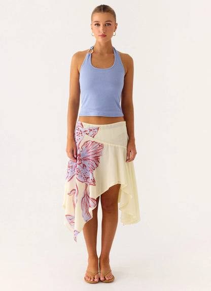 Kia Low Rise Asymmetrical Midi Skirt - Purple Floral