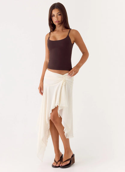 Abeda Asymmetrical Midi Skirt - Ivory