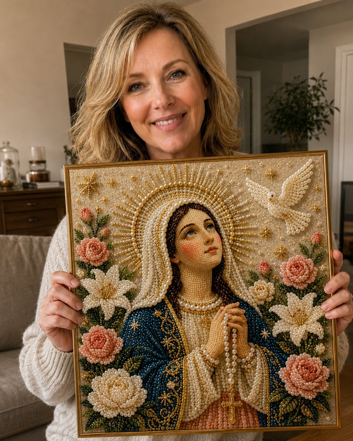 New Arrivals 49% OFF-2026  Divine Pearl Bead Virgin Mary Icon – A Peaceful DIY Faith Art Gift