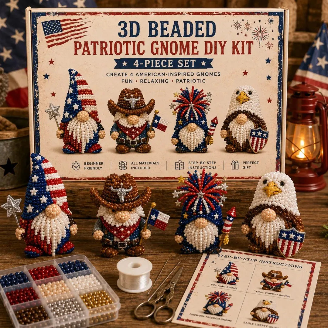 🇺🇸 3D Beaded Patriotic Gnome DIY Kit ✨ Celebrate Freedom With Handmade American Spirit ❤️🤍💙