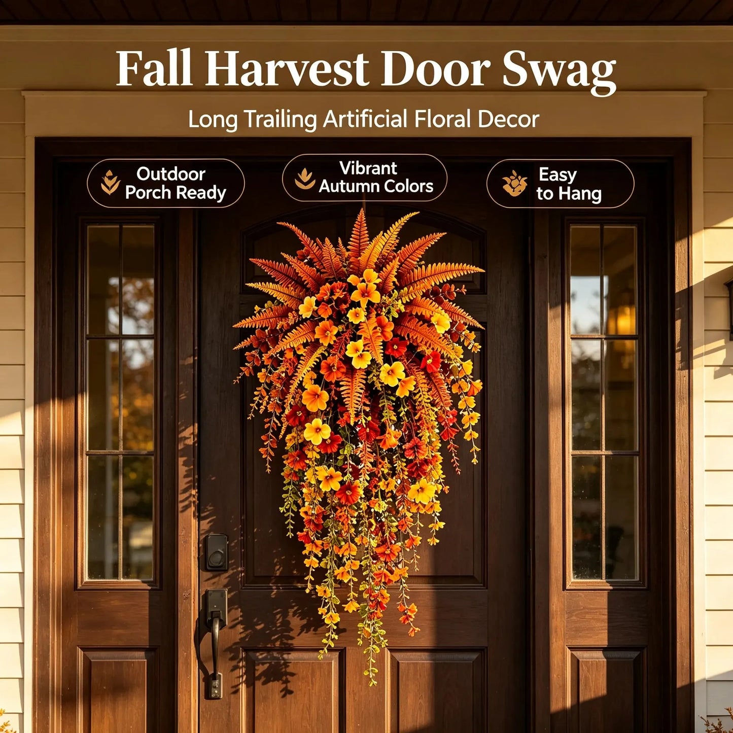 🍂 ARTIFICIAL FALL HARVEST HANGING BASKET - AUTUMN PORCH & DOOR DECORATION