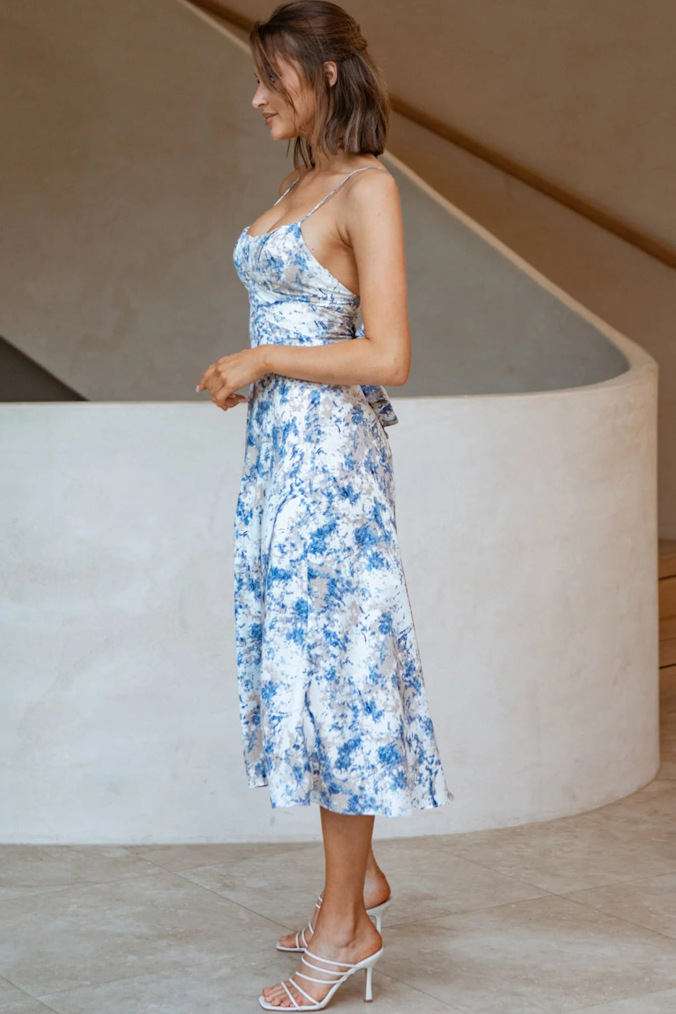 Linka Cami Strap Midi Dress Marble Print Blue