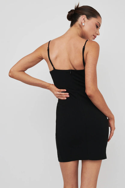 Next To You Diamante Trim Mini Dress Black