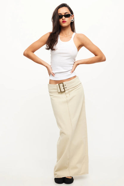 LIONESS Uma Denim Midi Skirt Ecru
