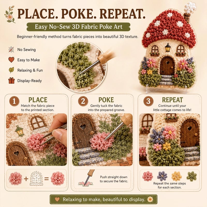 🏡Whimsical Village 3D Fabric Poke Art Kit