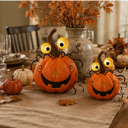 Set of 2 Lighted Pumpkin Spider Decorations