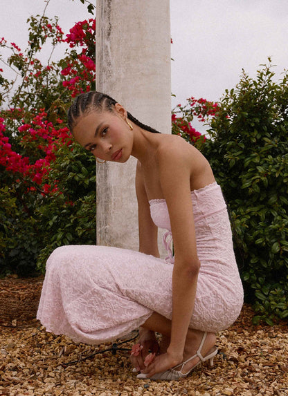 Alida Strapless Jacquard Midi Dress - Pink