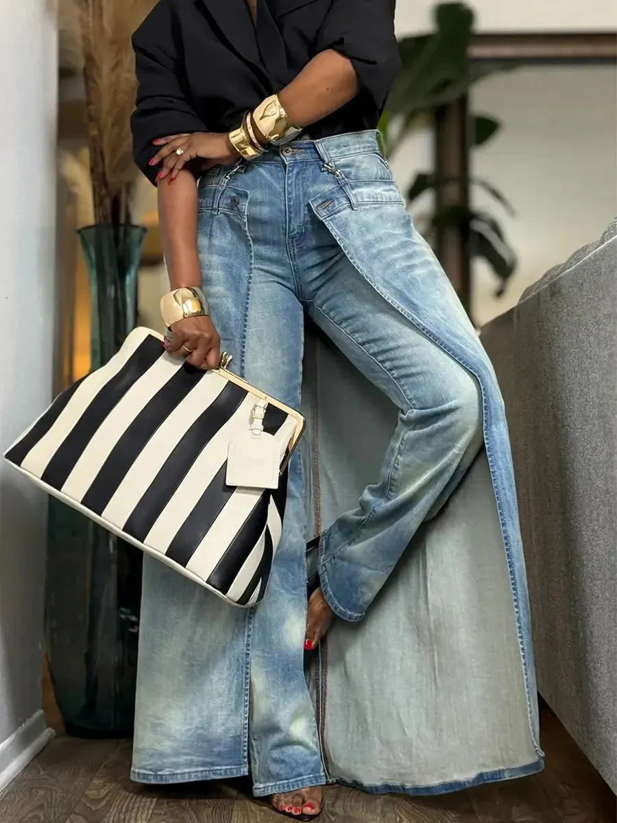 Women's Party Stylish Casual With Skirt Overlay Denim Jeans