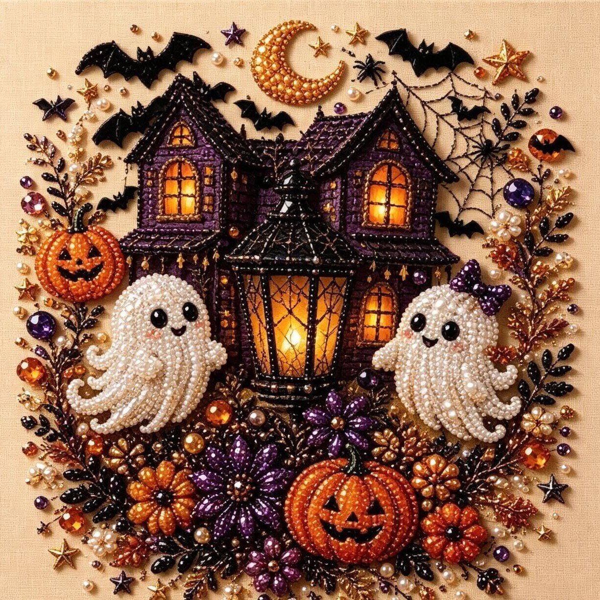 LAST DAY 50% OFF - Halloween Pearl Diamond Art DIY Kit (No Mess, Beginner)