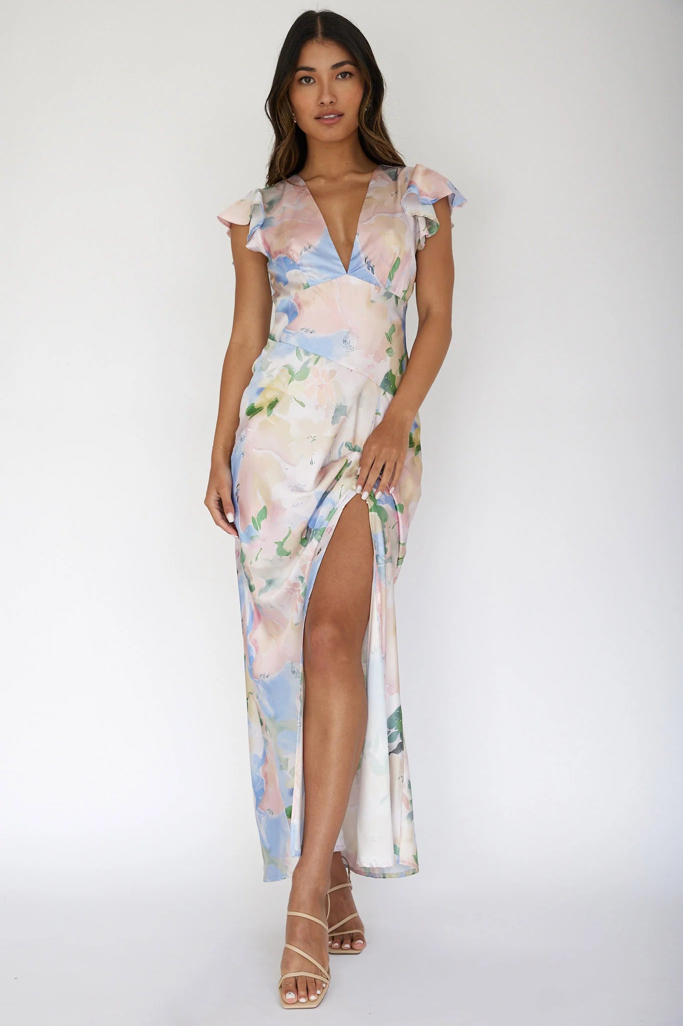 Jannet Keyhole Back Maxi Dress Floral Apricot