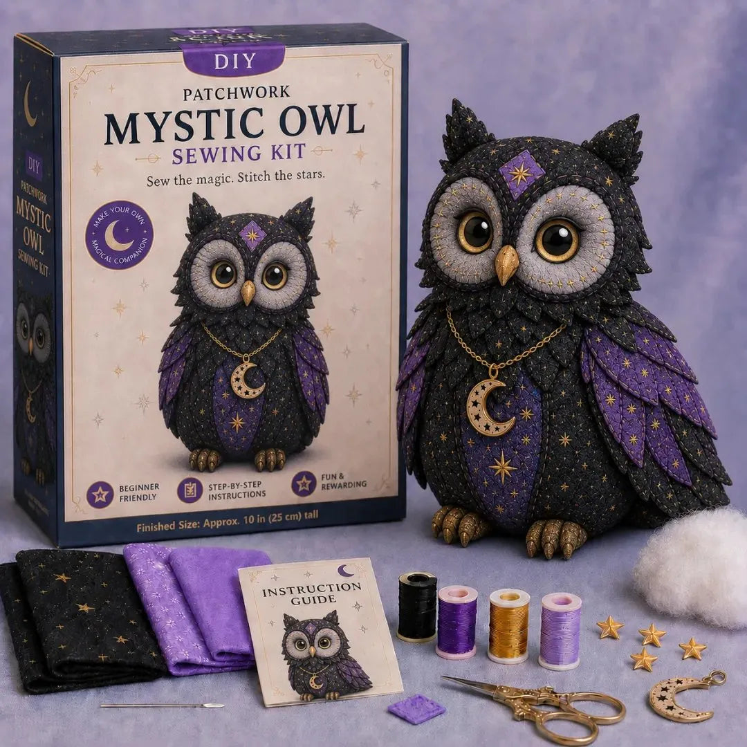 🐱Mystic Patchwork Animal Sewing Kit – DIY Plush Craft Kit with Starry Fabric, Moon Charm