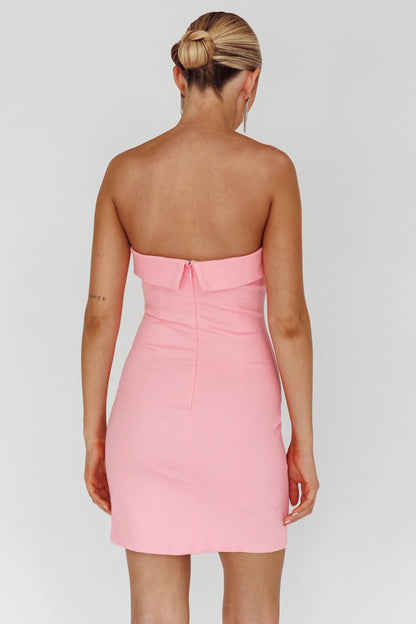 Jordi Foldover Neckline Mini Dress Baby Pink
