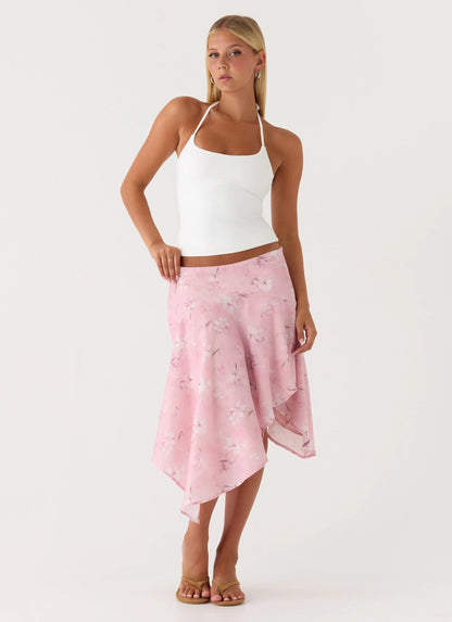 Kia Low Rise Asymmetrical Midi Skirt - Vintage Floral