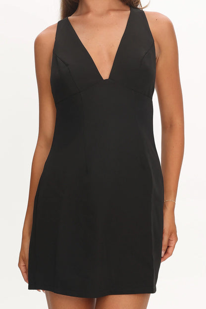 Ashe Crossover Back V Neck Mini Dress Black