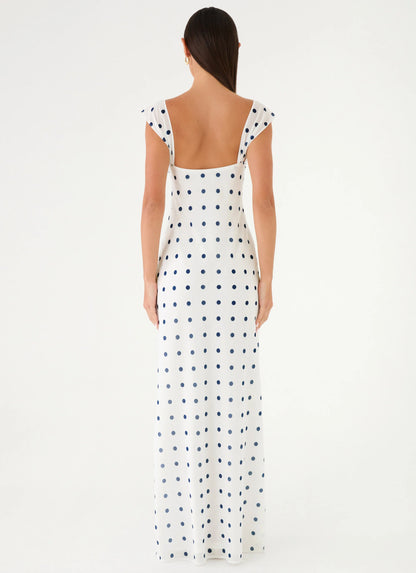 Roma Notte Maxi Dress - Porcelain Blue Polka Dot