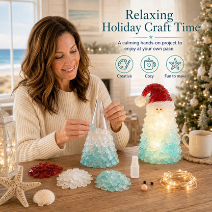 🎅DIY Lighted Sea Glass Santa Christmas Decor Kit | Complete Kit with Sea Glass Pieces, Warm Fairy Lights & Step-by-Step Guide Included 💕