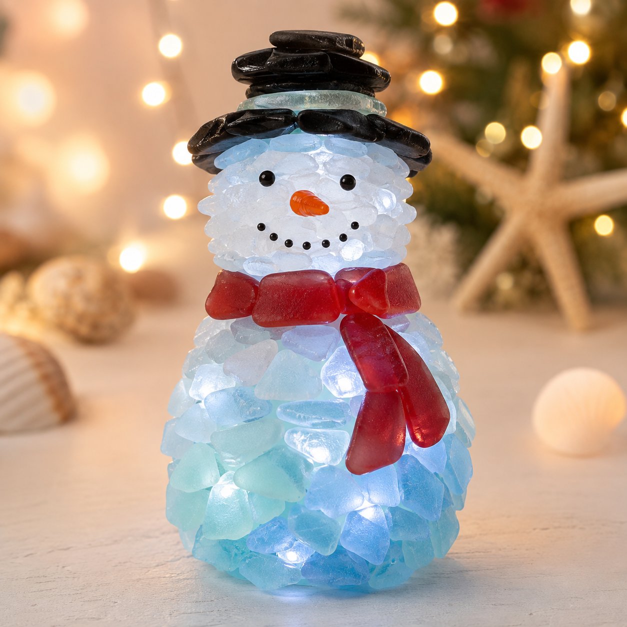 🎅DIY Lighted Sea Glass Santa Christmas Decor Kit | Complete Kit with Sea Glass Pieces, Warm Fairy Lights & Step-by-Step Guide Included 💕