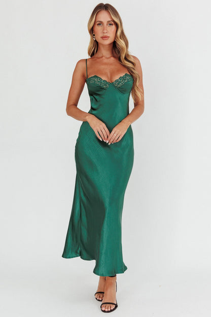 Inhibitions Lace Bust Midi Dress Forest Green