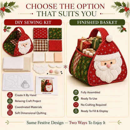 🎄Christmas Character Quilted Carry Basket | Padded Patchwork Fabrics, Layered Appliqué & Soft Carry Handle in DIY Kit or Ready-Made Styles 🎁✨