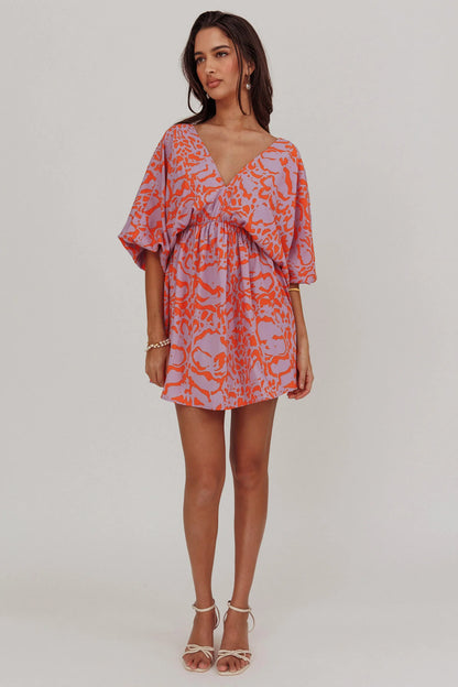 Sugar Coat Print Puff Sleeves Mini Dress Lavender
