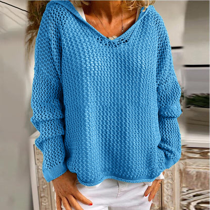 Loose-fit open-knit hooded sun-protection cardigan