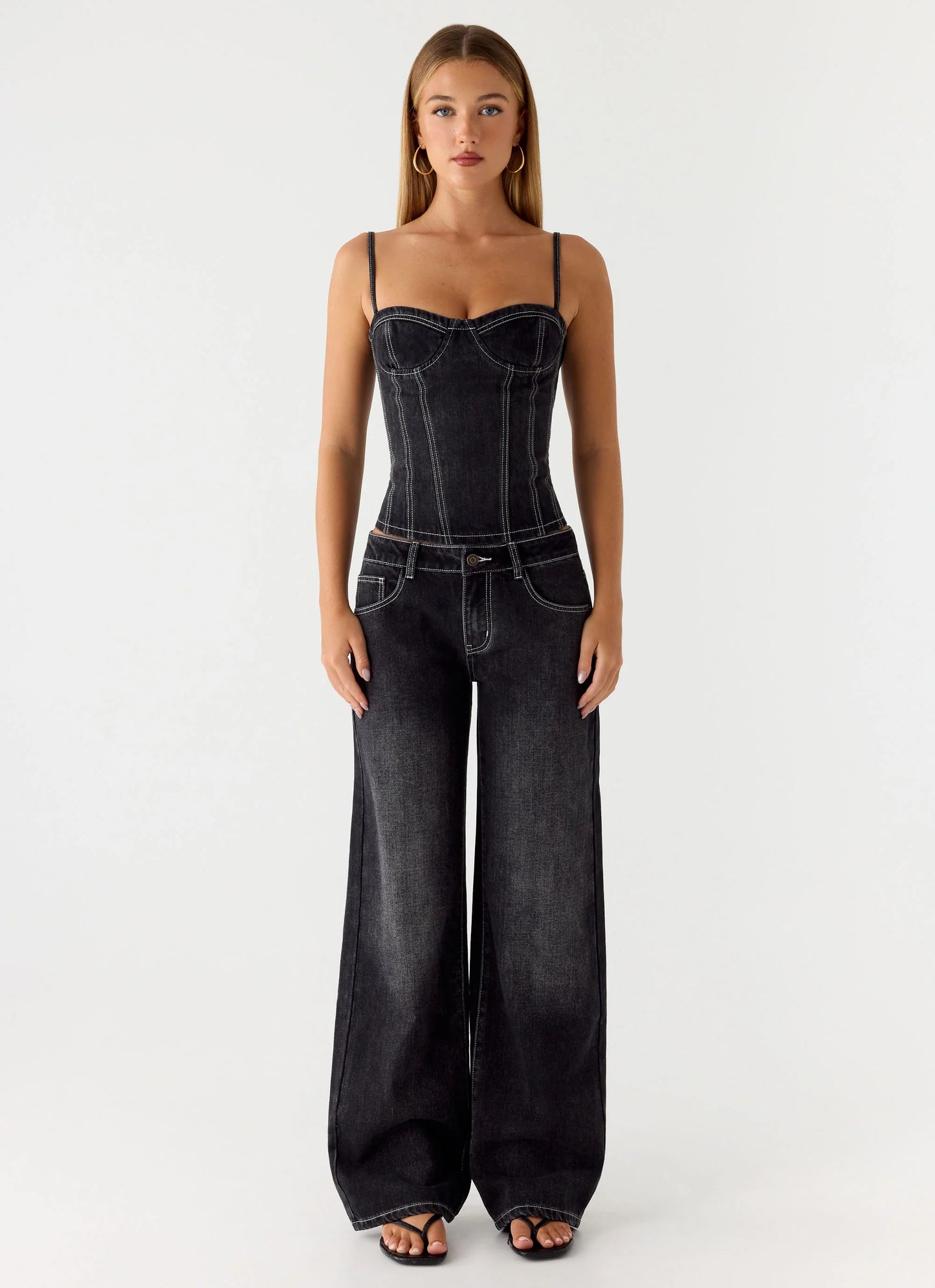 Nathan Super Low Rise Denim Jeans - Washed Black