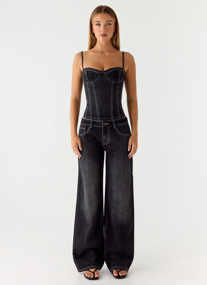Nathan Super Low Rise Denim Jeans - Washed Black