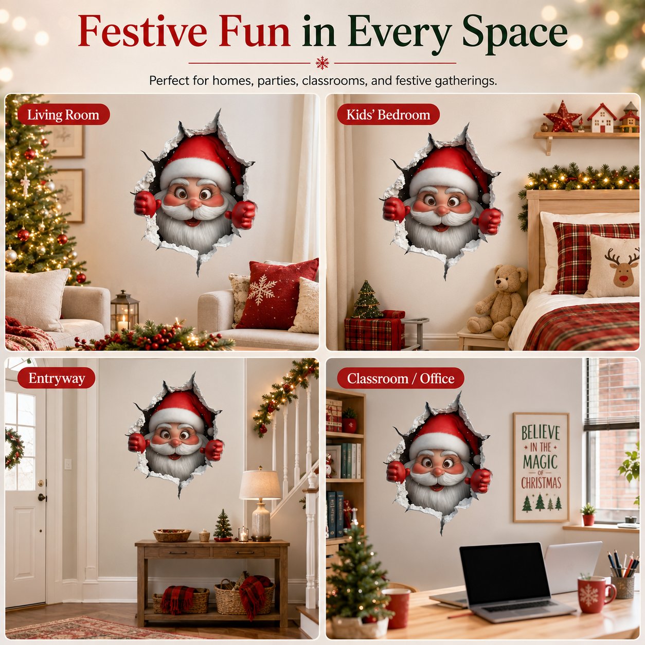 Creative 3D Christmas Santa Wall Sticker