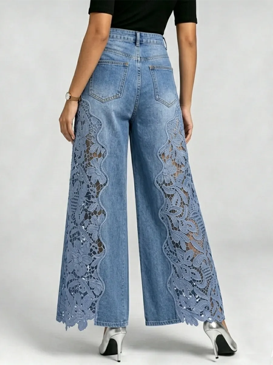 Women's Stylish & Sexy Lace-paneled Cutout Jeans