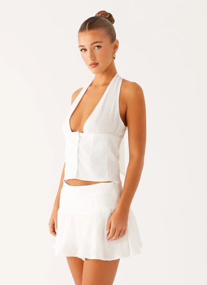 Lets Pretend Halterneck Top - White
