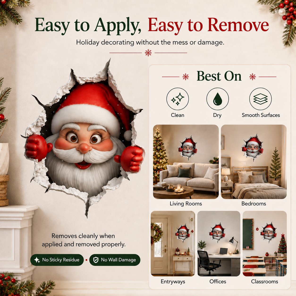 Creative 3D Christmas Santa Wall Sticker