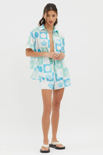 Just A Hunch Shorts Shell Print Green Multi