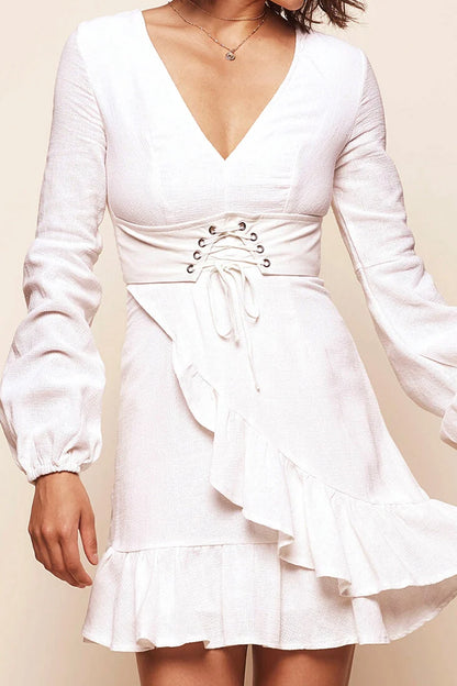 Bennette Corset Waist Ruffled Dress White