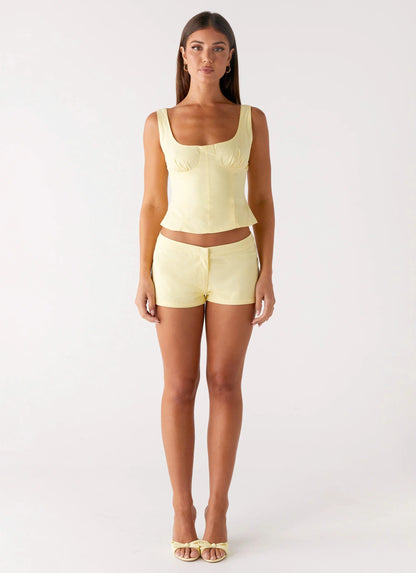 Coastline Cotton Micro Mini Shorts - Yellow