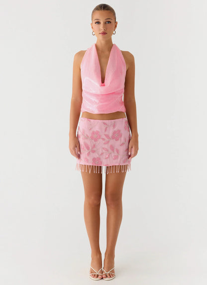Hollie Sequin Cowl Top - Pink