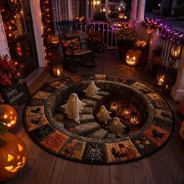 🔥 3D Haunted Staircase Round Rug – Spooky Halloween Optical Illusion 👻
