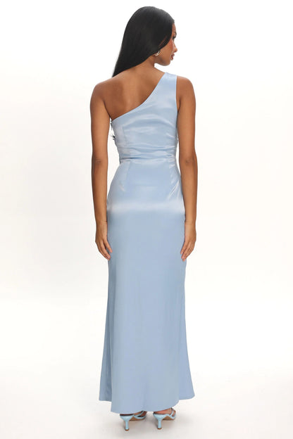 Taniesha One-Shoulder Gathered Maxi Dress Steel Blue