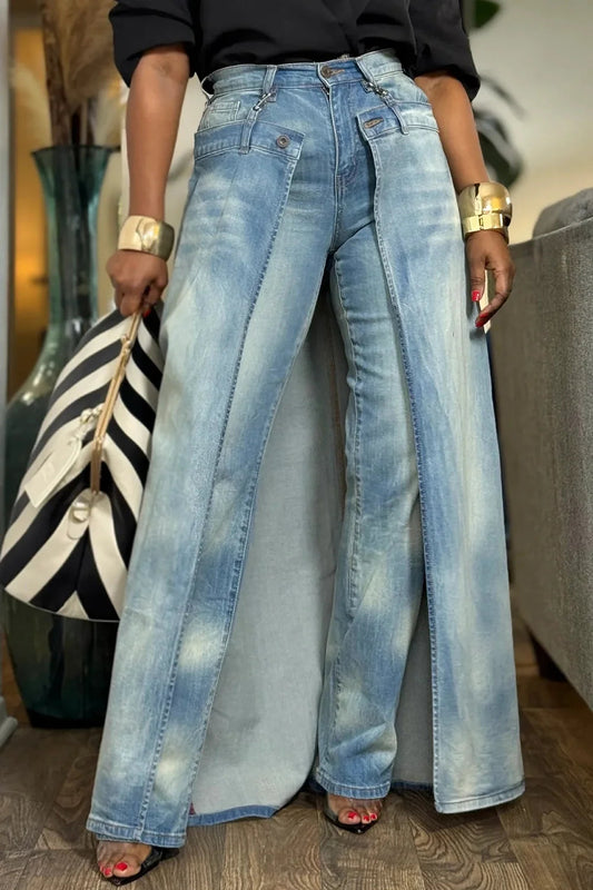 Women's Party Stylish Casual With Skirt Overlay Denim Jeans