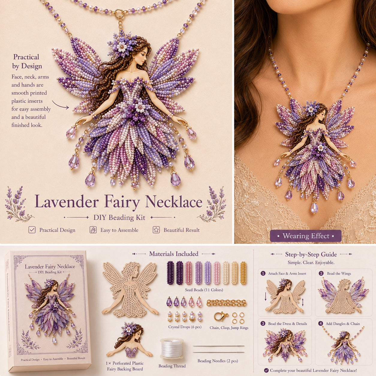 DIY Fairy Necklace Beading Kit, Seed Bead Jewelry Making Craft