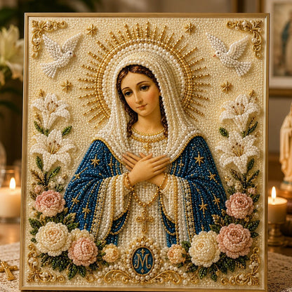 New Arrivals 49% OFF-2026  Divine Pearl Bead Virgin Mary Icon – A Peaceful DIY Faith Art Gift