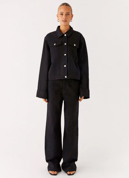 Back Again Oversized Denim Jacket - Black