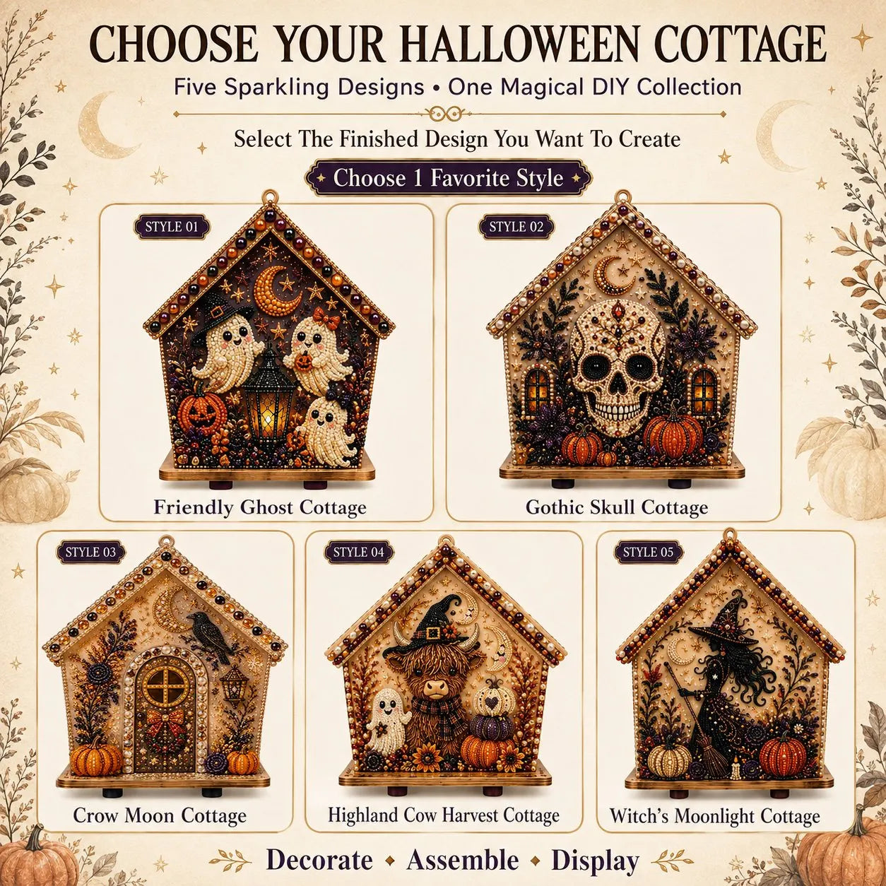 🏚️🎃Moonlit Wooden Cottage 3D Pearl Art Kit Collection | Complete Kit with All Tools & Step-by-Step Guide Included 💕