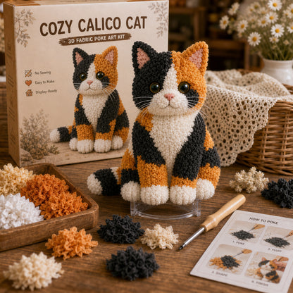 Cozy Cat Fabric Poke Art Kit – No-Sew DIY Textured Cat Craft