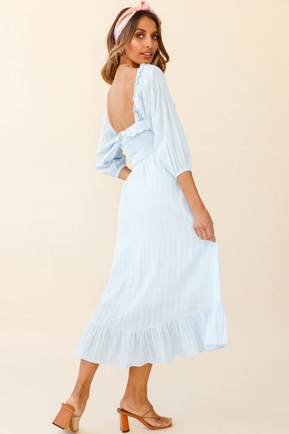 Flynn Off-Shoulder Shirred Bust Midi Dress Ice Blue