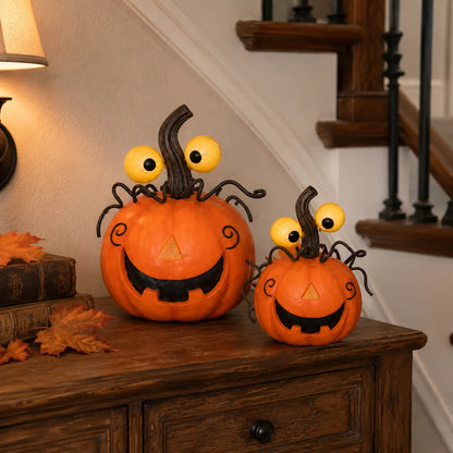 Set of 2 Lighted Pumpkin Spider Decorations