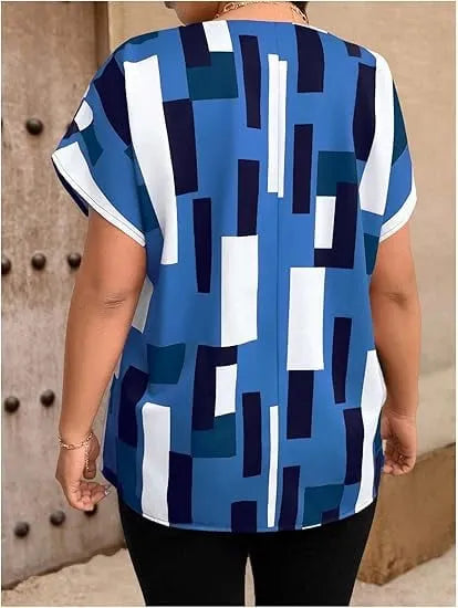 💥LAST DAY 49% OFF💥Women's Plus Size Color Block Shirt Blouse Short