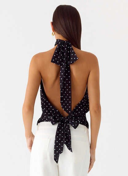 Willow Chiffon Top - Black Polkadot