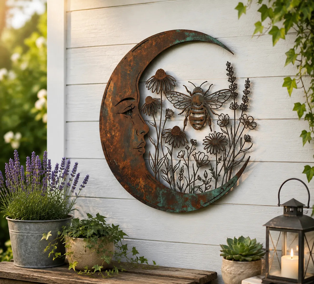 🌙Enchanted Moon Garden Wall Art – Vintage Nature Inspired Metal Wall Decor
