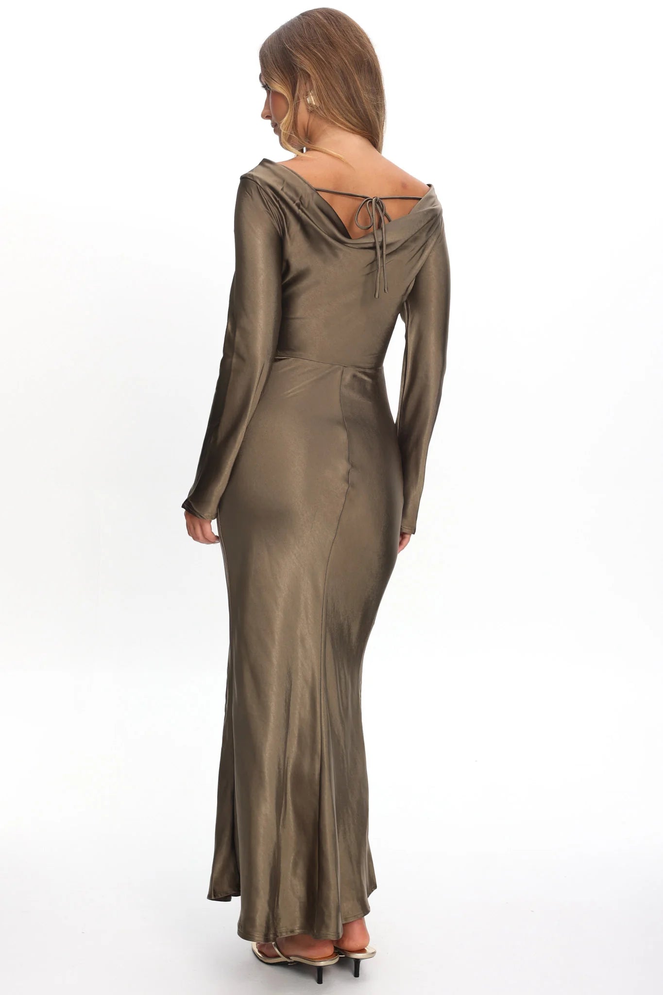 Loveland Cowl Back Midi Dress Olive